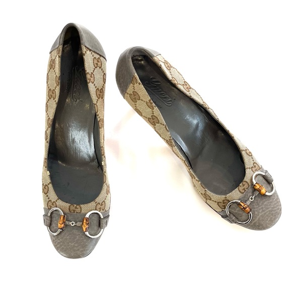 GUCCI Beige GG Canvas Horsebit Cap Toe Pumps Size Sz 38.5 - Picture 12 of 12